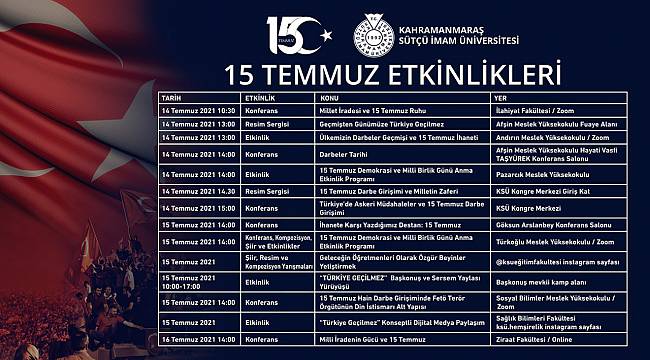 15 Temmuz Demokrasi ve Milli Birlik Günü Programları