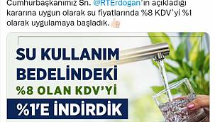 BÜYÜKŞEHİR'DEN SU TÜKETİM BEDELİNDE KDV İNDİRİMİ